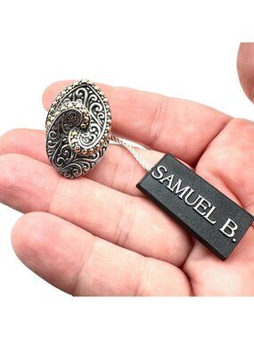 Samuel Benham Women Ring 18K Yellow Gold Sterling Silver Balinese Swirl Size 6